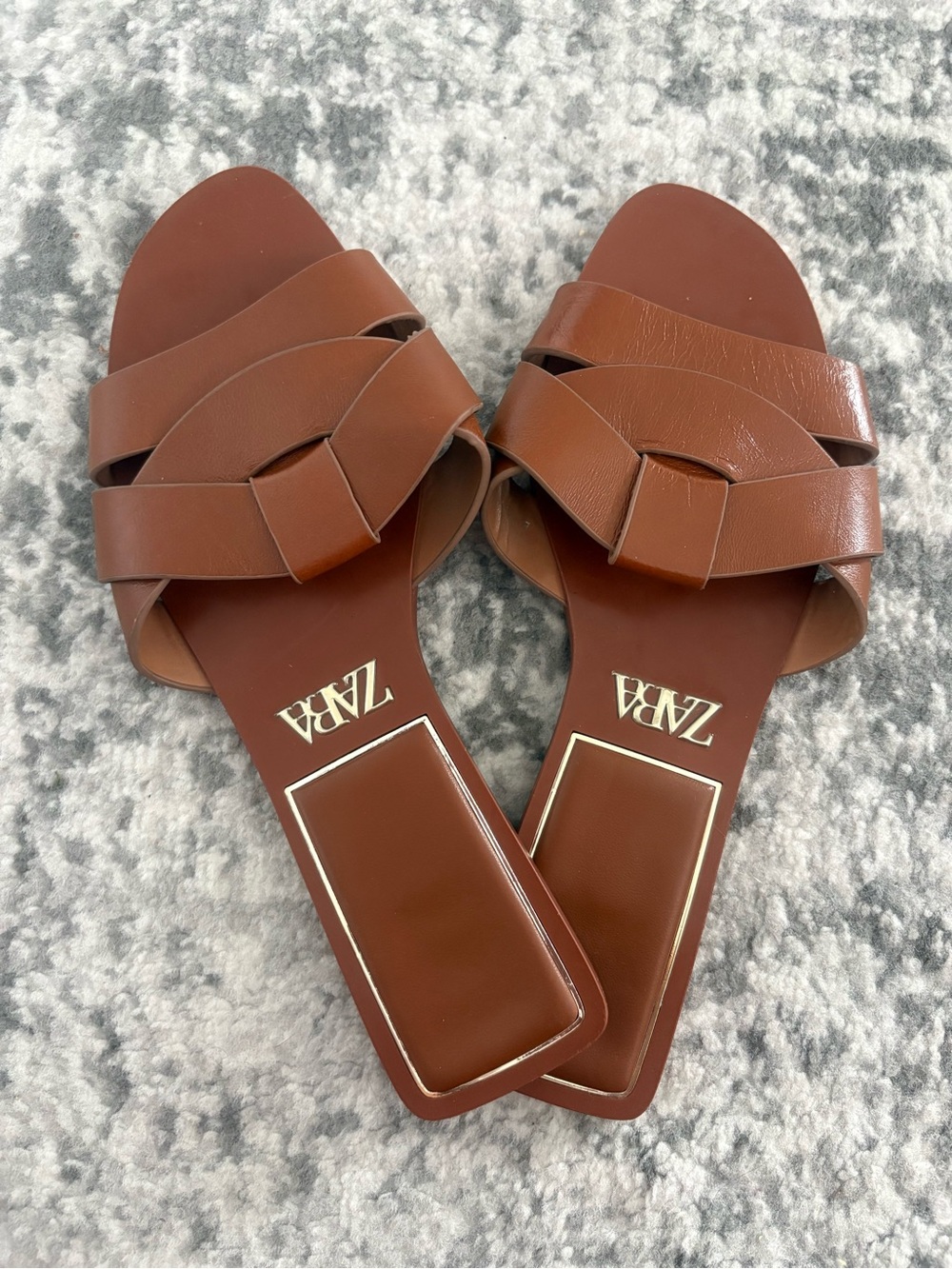 Zara Brown Leather Slide Mules with Braided Strap - Picture 6 of 6